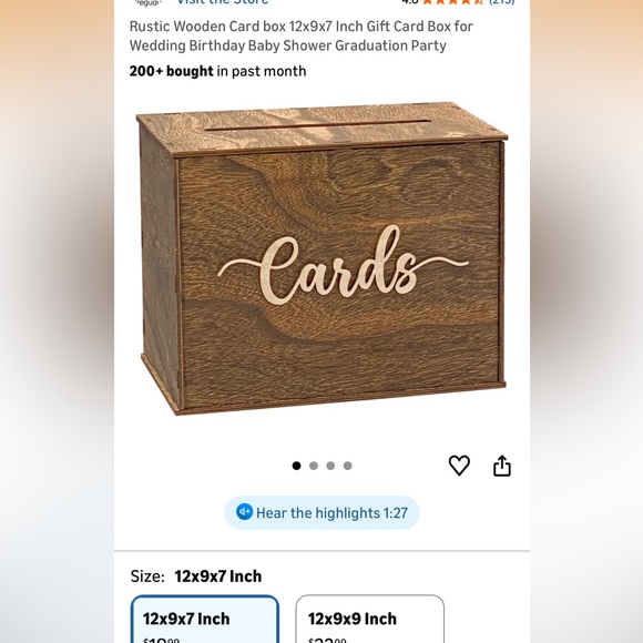 Wooden Card Box with Script Design - Picture 3 of 3